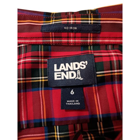 LANDS' END 6 No Iron‎ Top Shirt Blouse Red Plaid Holiday Career Classic Cotton - Picture 4 of 8